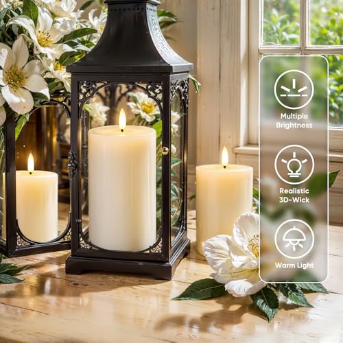 Homemory White Flameless Candles Φ 3" H456 Battery Operated with Remote Timer, Real Wax LED Pillar Candle for Home Fireplace Bedroom Living Room, Set of 3 - color: D3"xH4"5"6"-White