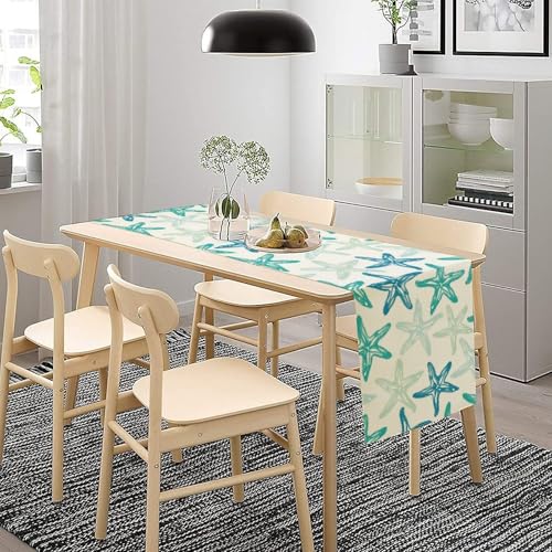 Starfish Plaid Table Flag Green Plaid and Marine Life Starfish Kitchen Table Flag Suitable for Birthday Party Restaurant Decoration Outdoor Picnic 13x36 Inch - color: Shell-7, size: W13x36L