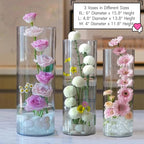 Liotww Acrylic Cylinder Clear Vases, Tall Large Plastic Flower Vase for Bouquet, Unbreakable Hurricane Vases Set of 3 for Centerpieces (D 6", D 4.8", D 4" + 3 Holder) - color: 3-xl Clear