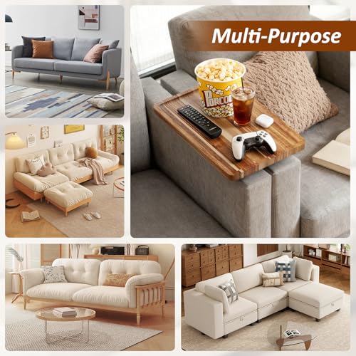 Acacia Wood Couch Tray, Folding sofa Table Insert for Middle Portable Couch Armrest Trays Perfect for Drinks, Snacks, Phone, Remote Control,14.96x10.23-inch (Rectangle) - color: Rectangle