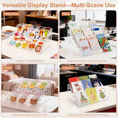 5 & 7 Tier Trading Card Display Stand, 12" Clear Acrylic Card Stands for Display, versatile Card Stands for Sports Cards, Graded & Greeting Cards, Postcards, Vendor Stickers, with Snap-On Assembly (Tall 5 Tier) - size: Tall 5-Tier
