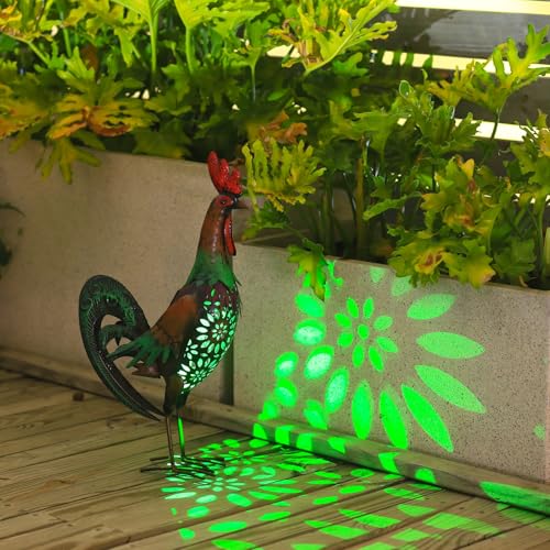 Solar Rooster Statue Light Outdoor, 18" Metal Yard Art Rooster Figurines(Retro Rooster). - style: Retro Rooster