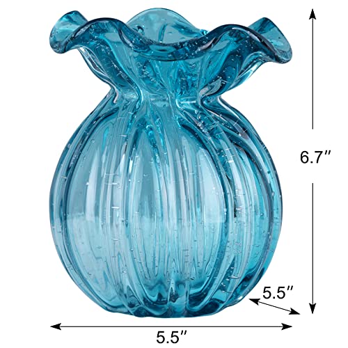 Blown Glass vase, Green Glass vase, Modern Art vase, Wide Mouth vase for Living Room Wedding Table Office centerpieces with Flowers. - color: A1