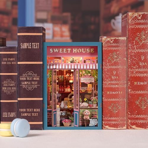 TOYQI Book Nook Kit, DIY Miniature Dollhouse Kit for Adults and Teens, Booknook Tiny House Kit Bookshelf Decoration 3D Wooden Puzzle Bookend - style: Sweet House