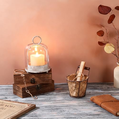 5"x7.5" Versatile Modern Metal Hurricane Lantern with Handmade Sturdy Glass Dome in Vintage White for 3" Pillar Candle & Plants, Industrial, Farmhouse, Shabby Chic - color: White Shabby, size: 5"x7.5"