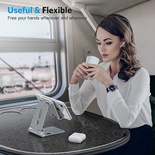 OMOTON Foldable Cell Phone Stand, C4 Portable Aluminum Phone Holder, Adjustable Phone Dock Cradle Compatible with iPhone 16/15/14 Pro Max, Samsung Galaxy, Small Tablets and Other Phones, Grey - color: Grey