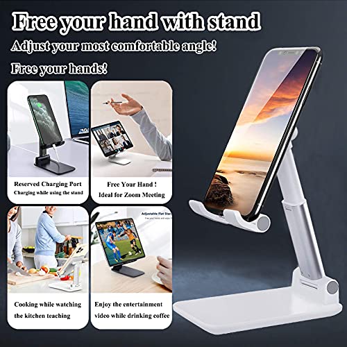 Meetuo 2 Pcs Cell Phone Stand, Adjustable Angle Height Phone Stand for Desk, Fully Foldable/Portable Phone Holder, Compatible for iPhone 16/15/14/13/12/Smartphones - color: Black+White