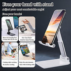 Meetuo 2 Pcs Cell Phone Stand, Adjustable Angle Height Phone Stand for Desk, Fully Foldable/Portable Phone Holder, Compatible for iPhone 16/15/14/13/12/Smartphones - color: Black+White