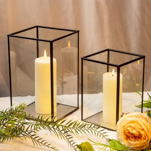 yshengood Hurricane Candle Holder Set of 2 Pcs, Black Candle Holder for Pillar Candle - size: 2-Piece Set (1 Large + 1 Medium)