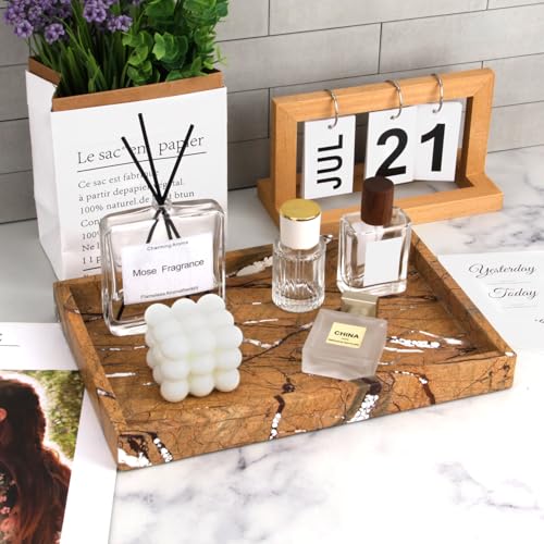 Marble Bathroom Vanity Tray, Natural Luxury Vanity Home Kitchen Bathroom Table Tray, Stone Decorative Countertop Dresser Trays for Key Coffee Perfume Jewelry Makeup (Rainforest Brown, 12"x 8" x1.2") - color: Rainforest Brown, size: 12" x 8" x 1.2"