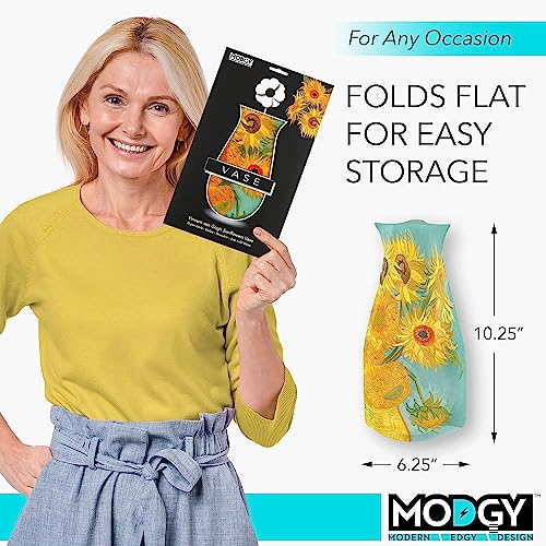 MODGY Collapsible and Expandable Plastic Flower Vase, Unbreakable, Foldable, Decorative Modern Centerpieces, Table Decorations, Van Gogh Sunflowers, 1 Pack - style: 1 Pack