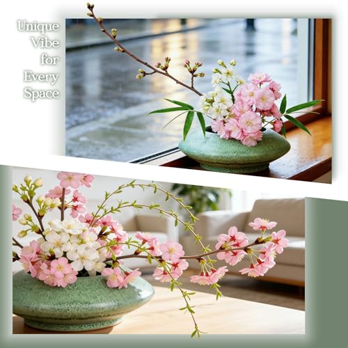 Ceramic Flower Pot Flower Arrangement Set Japanese Ikebana Floral Art Supplies Handmade Flower Bowl Decorative Flower Vase for Centerpieces (Small Green) - color: Small Green