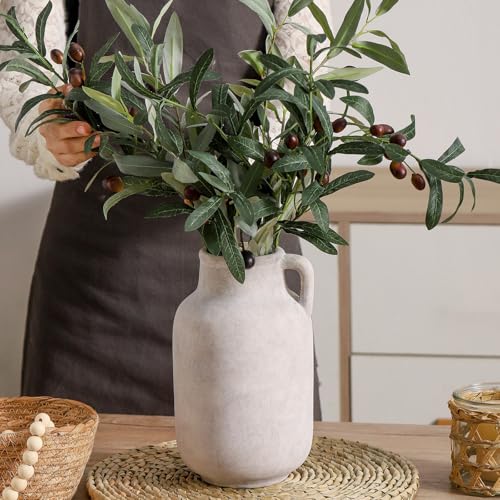 Ceramic Flower Vase Home Decor - Large White Rustic Table Flowers Vases Living Room Bedroom Plant Decoration Farmhouse Vintage for Kitchen Shelf Office Coffee Dining Desk House Women (9.7" Rustic) - color: 04-rustic-9.7"