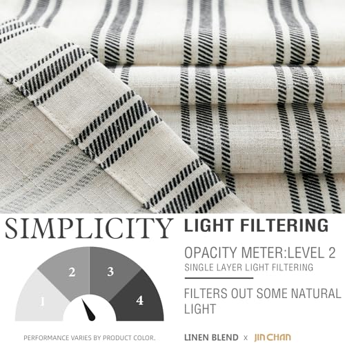 jinchan Striped Linen Kitchen Curtains 24 Inch Tiers Cafe Curtains Farmhouse Small Drapes for Windows Short Balanced Stripe Half Window Light Filtering for Bathroom Laundry 2 Panels Black on Linen - color: Striped Black on Linen, size: 26"W x 24"L (Pack o