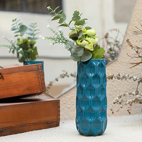 Bdor Ceramic Vase, 11in Flower Vase, Blue Honeycomb Vase for Room Decor, Modern Farmhouse Home DéCor Accents, Living Room Decor, Book Shelf, Mantel and Minimalism Dining Coffee Table Decor. - color: Blue