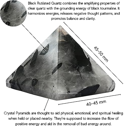 Amazing Gemstone Black Rutilated Quartz Pyramid Crystal Healing Stones - 2" Great Pyramid Figurine of Natural Stone Pyramid for Meditation, Reiki, Chakra Balancing and Crystal Pyramids Grid - color: Black Rutilated Quartz