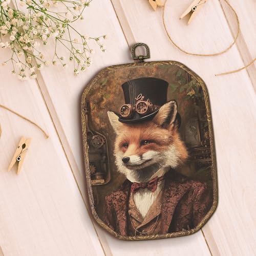 Hxlac Vintage Fox Rectangular Wall Art Framed, Dark Moody Fox Rectangular Wall Decor, Rustic Farm Animal Hanging Canvas Prints Wall Sculptures for Farmhouse Home Living Room Bedroom Decor, 7.1x10.2 Inch - color: rectangular frog