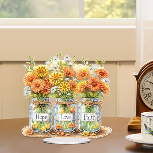 5D Tabletop Diamond Art Kit for Adults, DIY Diamond Art Painting Kit Stand Up Special Shaped Crystal Desktop Ornament, Box Package - Flowers in Bottle - color: Flowers in Bottle