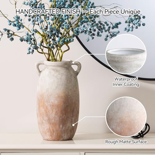 Dobbyby Ceramic Flower Vase 12 inch Farmhouse Rustic Vase Decorative Pottery Terracotta Tall Vases for Home Decor Table Mantle Fireplace Living Room Bathroom Wedding Centerpiece (Large-Aged Terra) - color: L-aged Terra