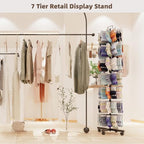 Retail Display Racks 7 Tier Spinning Display Stand, Movable Shop Spinner Rack with Hooks, Retail Display Stand for Jewelry Keyring Hats Socks Toys (Black) - color: Black, style: 7 Tier