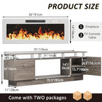 LEMBERI 70" Fireplace TV Stand for TVs up to 80 Inches with White 36'' Electric Fireplace & Remote, Modern Entertainment Center with LED Light,Woodeen TV Console for Living Room, 8 Acrylic Posts, Gray - color: Gray With White Fireplace (Acrylic Posts), si