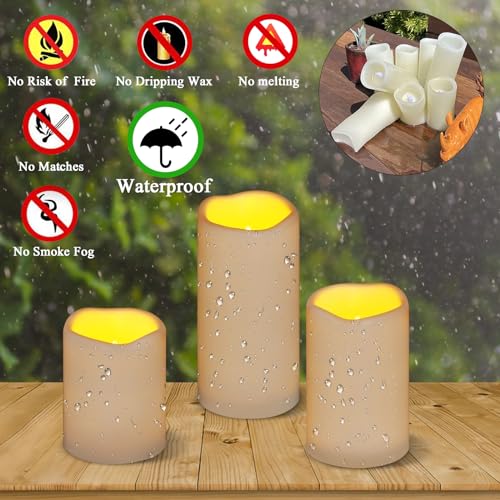 Flameless Candles 4" 5" 6" Set of 3 Ivory Outdoor Indoor Pillars 3" Diameter Battery Operated Flickering Candles Include 10-Key Remote Timer Function 400+ Hours Requires 2 AA Batteries（3 Pack) - color: Ivory Candle - Warm light, size: 3"D x 4"|5"|6" H - 3