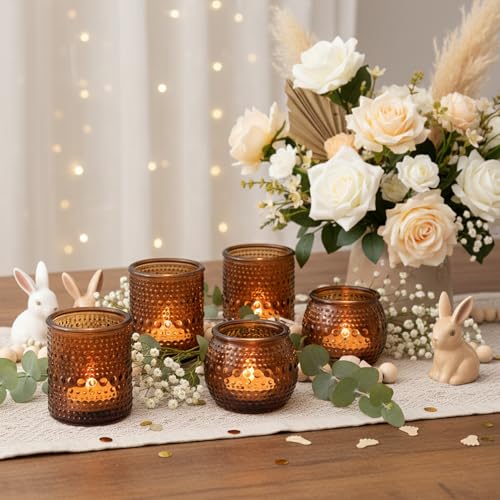 16 Pcs Assorted Amber Candle Holders- Vintage Candle Holder for Rustic/Boho Wedding Table centerpieces, Bridal Shower, Baby Shower Decoration - color: Amber