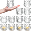 Elsjoy Set of 12 Tulip Glass Votive Candle Holders, Decorative Tea Light Candle Holders, Clear Glass Flower Tealight Candle Holder for Table Centerpieces, Wedding Decor