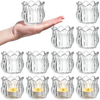 Elsjoy Set of 12 Tulip Glass Votive Candle Holders, Decorative Tea Light Candle Holders, Clear Glass Flower Tealight Candle Holder for Table Centerpieces, Wedding Decor