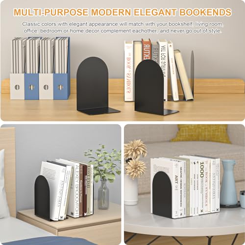 Bookends 1 Pair, Metal Round Bookends for Shelves, Book Ends for Desk, Book End to Hold Books, Book Stopper, Black Bookend for Home Office - style: 1 Pair Bookends