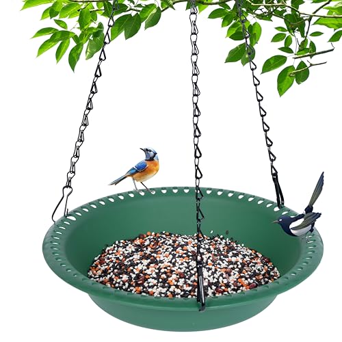 Hanging Bird Feeder Tray with Drainage Holes for Outside Fit Most Seed, Rugged Recycled Plastic Feeding Station, Great for Attracting Wild Birds (12 inch, Green) - color: Green, size: 12 inch