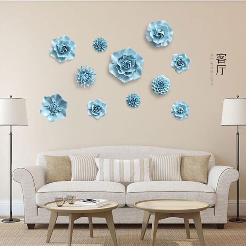 AMERRY Ceramic Flower Wall Art, Artificial 3D Hanging Sculpture, Porcelain Flower Wall Decor for Home Office, Blue Paeonia Lactiflora, 2.95" - color: Blue,Paeonia lactiflora，2.95"
