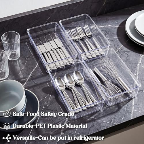 Maitys 12 Pcs Clear Drawer Organizer 9 x 6 x 2 Inches Plastic Rectangle Trays Makeup Vanity Storage Bins and Kitchen Drawers Dividers for Office Desk Silverware Kitchen Utensils - color: Clear, size: 9 x 6 x 2 Inches