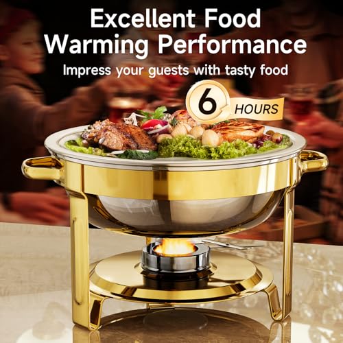 Chafing Dishes for Buffet, 4 Pack 5QT Round Stainless Steel Chafing Dish Set for Home Parties, Christmas Gatherings, Catering Events Complete Buffet Warmer Set (Golden 4) - color: Golden 4