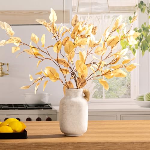 Ceramic Flower Vase Home Decor - Large White Rustic Table Flowers Vases Living Room Bedroom Plant Decoration Farmhouse Vintage for Kitchen Shelf Office Coffee Dining Desk House (9.7" with Jute Rope) - color: 04-with Hemp Rope-9.7"