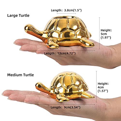Golden Turtle Statue, Ceramic Turtle Ornament for Home Decor - Gold Tabletop Decoration, Collectible Decor for Elderly, Turtle Sculpture for Bookshelf, Desk, Nightstand - color: A--b-gold