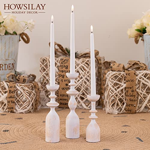 HOWSILAY Wood Candle Holder Candlestick Holders for Table Centerpiece - Rustic Farmhouse Decor Candle Stand fits 3/4" or 7/8" Taper Candle&Dia 1.5" Led Tea Lights or Pillar Candles(White) - color: White