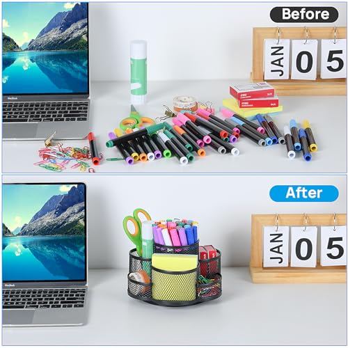 Topwey Pen Holder for Desk, 360 Rotating Pencil Holder, Cup Holder for Desk Office, Desk Organizers and Accessories in Black - color: Black