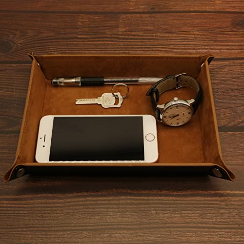 Valet Organizer - Catchall Tray for Jewelry, Wallets, Watches, Keys, Coins, Phones, Glasses - Perfect for Nightstand, Desk, Entryway - color: Brown