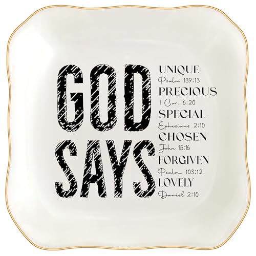 Christian Gifts for Women, Bible Verse Ceramic Jewelry Dish Trinket Ring Tray, Inspirational Floral Gift for Mom Sister Friend Birthday Christmas-God Says You are (White-God Says1) - color: White-God Says1