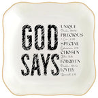 Christian Gifts for Women, Bible Verse Ceramic Jewelry Dish Trinket Ring Tray, Inspirational Floral Gift for Mom Sister Friend Birthday Christmas-God Says You are (White-God Says1) - color: White-God Says1