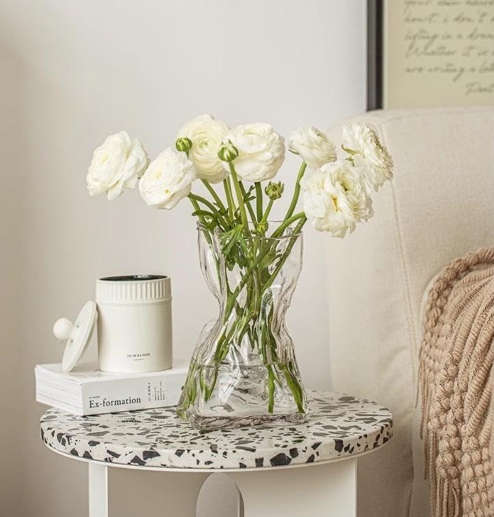 FOWSEEK 8.5IN Large Glass Flower Vase, Irregular Clear Big Vases for Centerpiece Table Indoor Desk Decor, Modern Art Decorative Vase for Home Office Wedding Bookshelf Housewarming Gift - color: Clear, size: Large