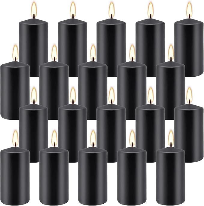 YOROXRG 2"x4" High Black Pillar Candles, Set of 20 Unscented. Bulk Buy. Ideal for Halloween, Wedding, Emergency Lanterns, Household, Wedding and Home Décor Candlesticks - color: Black-2"x4" 20