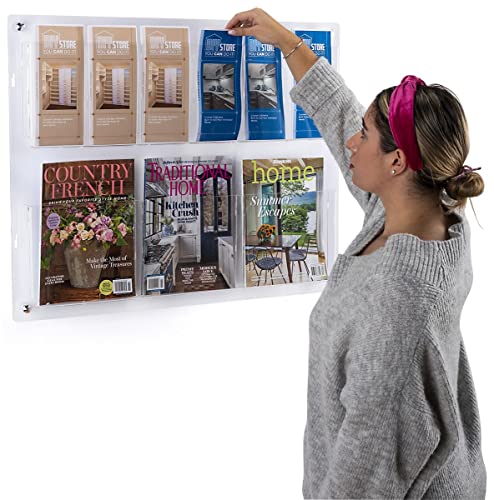 Displays2go 2-Tiered Acrylic Literature Wall Rack, Adjustable, Fits Brochures and Magazines - Clear (2RP6CLR) - color: Clear, size: 6 Pockets