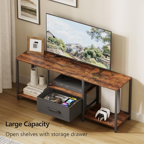 JARHETUN TV Stand with Fabric Drawer for 55 Inch TV, Entertainment Center with Open Shelves, Media TV Console Table for Living Room, Bedroom, Rustic Brown - color: Rustic Brown, size: 46.1 Inches