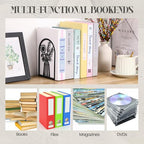 Feifeiya 6 Pairs Decorative Book Ends Metal Bookends for Shelves Black Metal Heavy Duty Book Ends Holder Supports Stoppers for Home Office School, 6.9x4.9x3.5”(Vase) - style: Vase