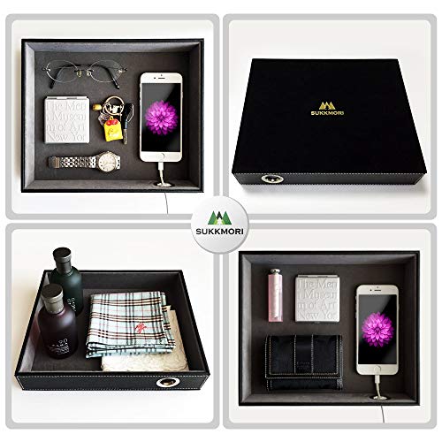 Valet Tray with Charging Station - PU Leather Nightstand Organizer for Men and Women, Desk Catchall Tray for Keys, Jewelry