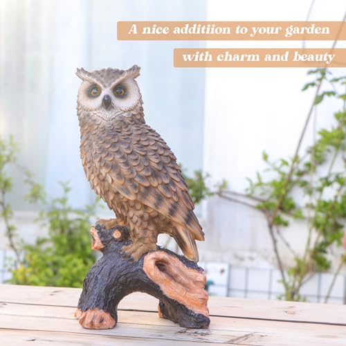 Owl Garden Statue - Perching Forest Owl on Stump Resin Figurine for Home Indoor Outdoor Garden Patio Yard Decor