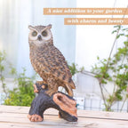 Owl Garden Statue - Perching Forest Owl on Stump Resin Figurine for Home Indoor Outdoor Garden Patio Yard Decor