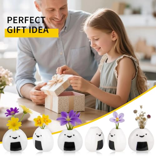 Mini Vases for Flowers 6PCS Mini Vase Ceramic Flower Vase Cute Rice Ball White Small Vase Set for Dry Flowers